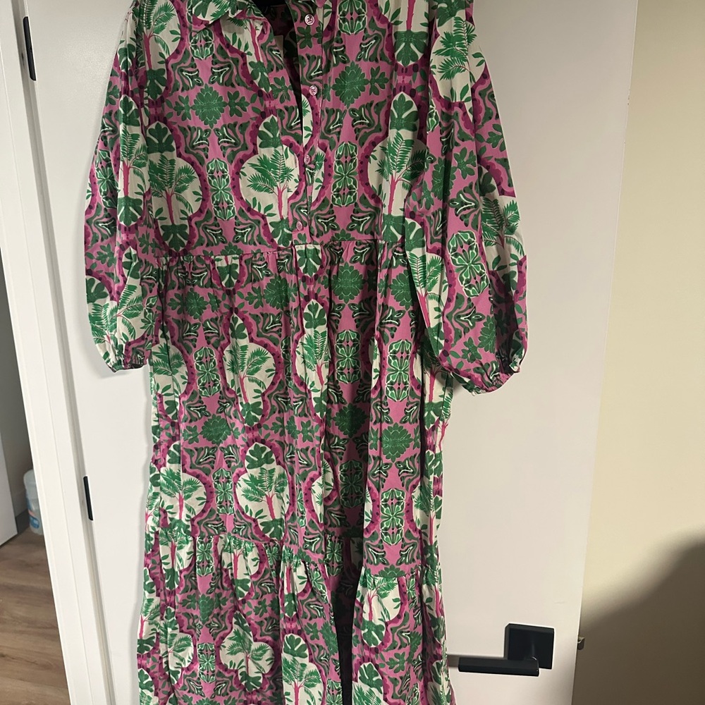 Maeve Bettina Pink and Green Midi Dress